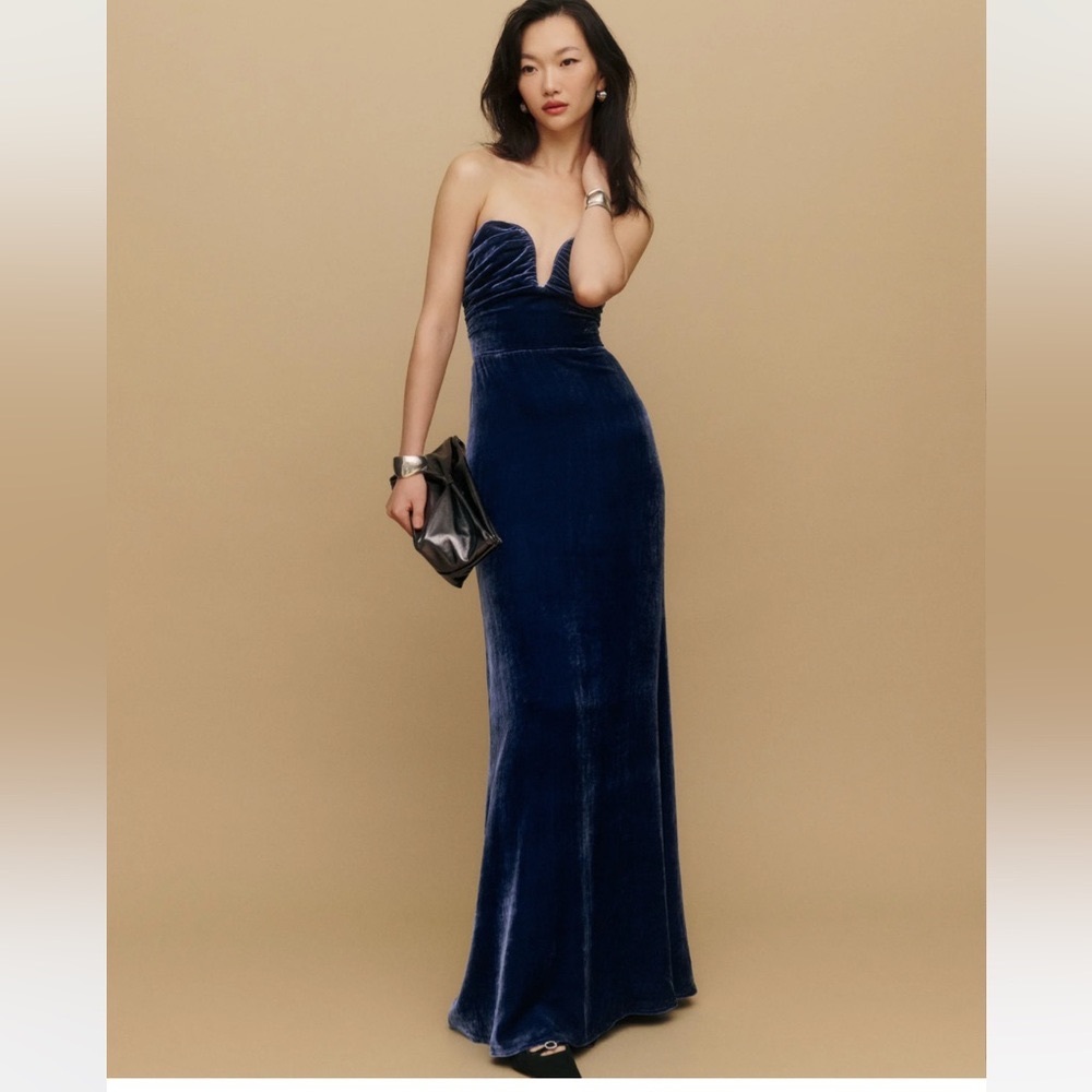 Reformation Malini Velvet Dress Danube